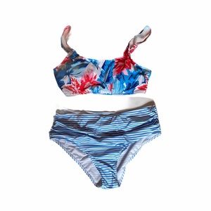 Shein floral top striped bottoms bathing suit set